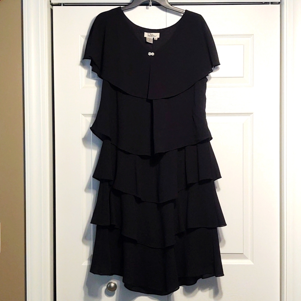 Patra Tiered Rhinestone Capelet Women's Dress Size 14 Black - Picture 2 of 5